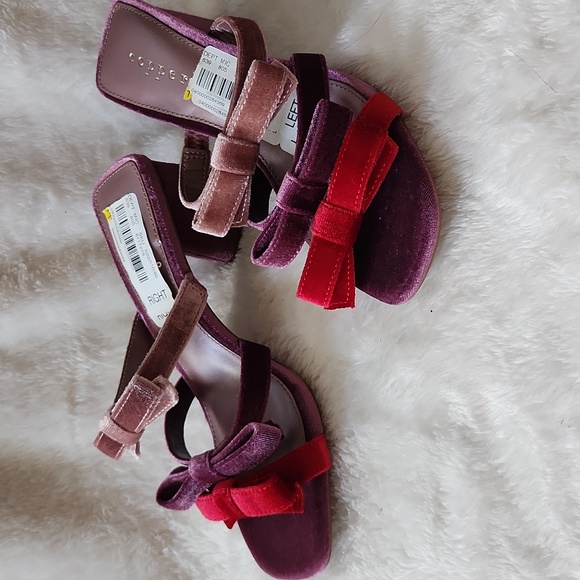 Copper Key Primrose Color Block Three Strap Bow Velvet Sandals SZ 6..5 NEW - Picture 3 of 9